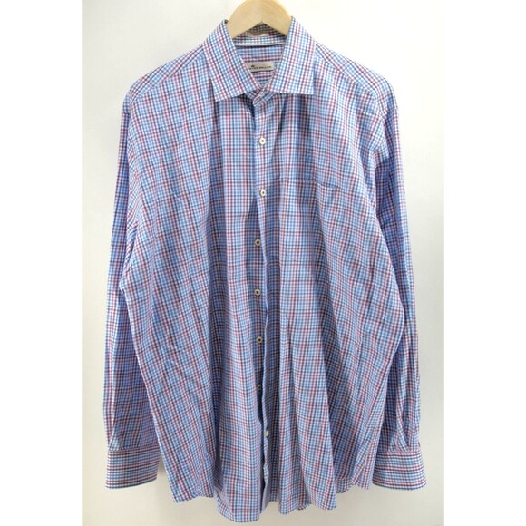 Peter Millar Shirt Mens Extra Large‎ White Blue Purple Check Button Up XL - Picture 1 of 6